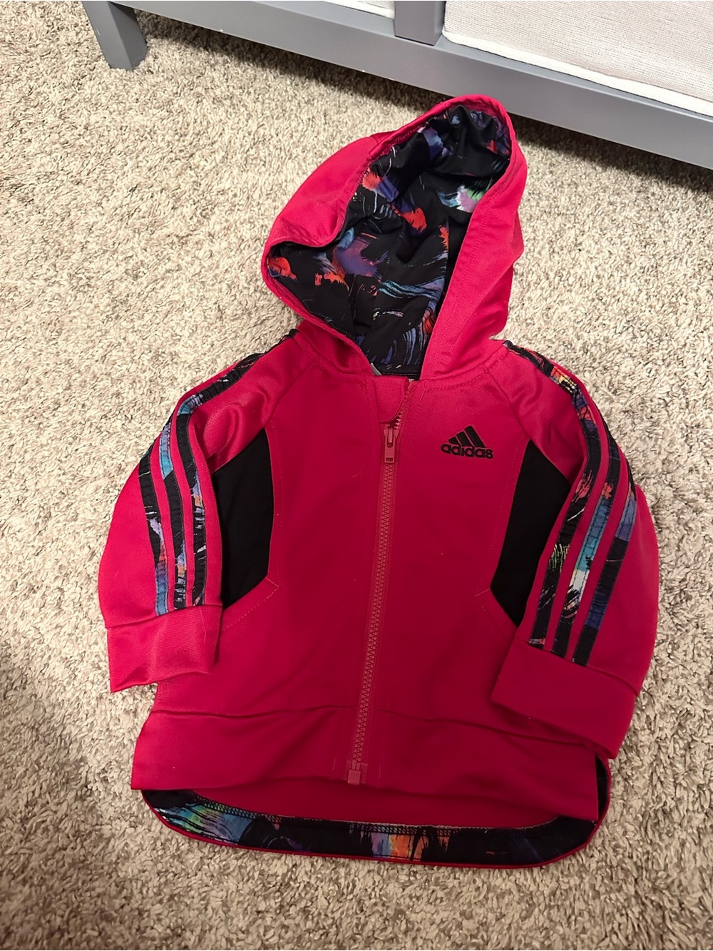 adidas Girls Pink Hooded Zip Jacket with Multicolor Accents